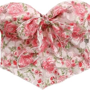 SHEIN Floral Lace Bandeau - Pink and White